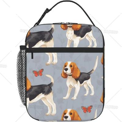 Bolsa de Almoço com Estampa de Padrões Beagle para Mulheres/Homens/Crianças Trabalho Escola Viagem Portátil de Mão Espessa Isolada Lancheira com Bolso