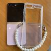 Pearl Crossbody Lanyard Transparent Case for Samsung Galaxy Z Flip6 5 5G Soft Silicone Phone Cover For Galaxy Z Flip 6 5 Wriststrap Chain Clear Cover