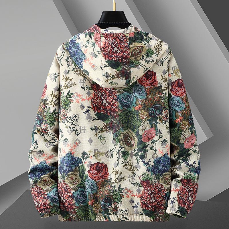 Men Spring Arrival Hooded Coat Male High Quality Casual Flower Pattern Jacket