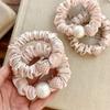 Cute Strawberry Mousse Powder Hair Tie Small Intestine Satin Pleated Hair Band High Elastic Comfortable Hair Accessories Woman