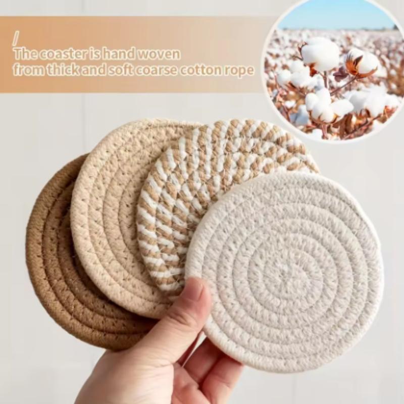 4pcs Absorbent Drink Coasters, Minimalist Cotton Fabric Coasters with Non-Woven Lining for Coffee Table Home Decor