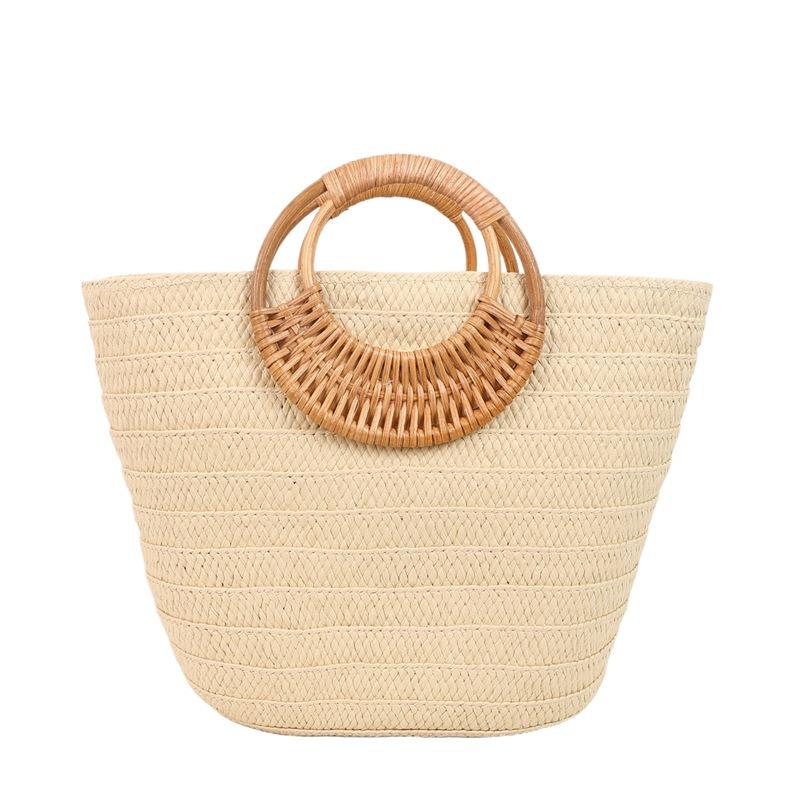 

Simple seaside vacation style woven bag women s large-capacity ring portable tote bag beach vegetable basket bag One size