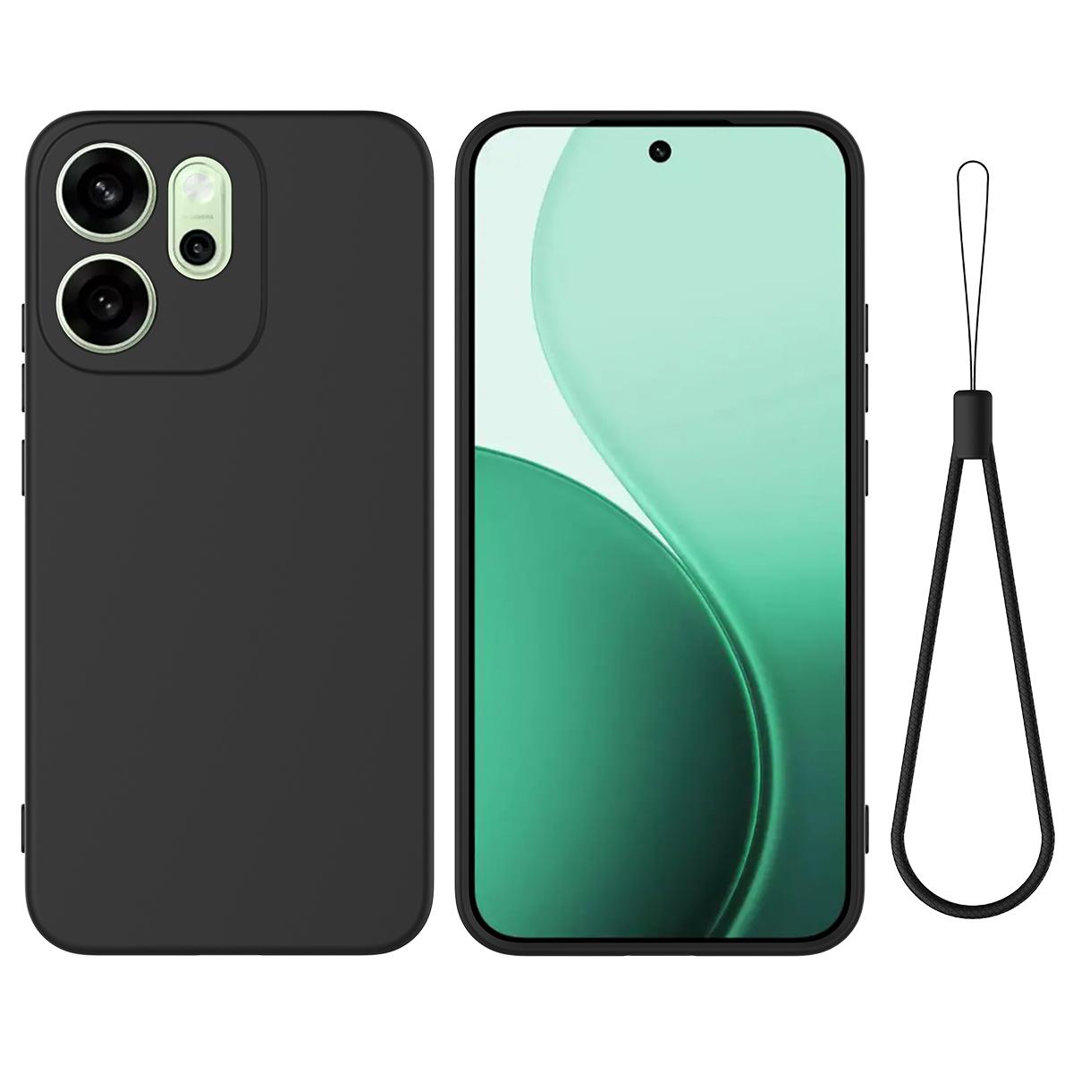 

Для Oppo Reno14 F 5G Жидкий силиконовый чехол Задняя крышка телефона с ремешком на руку Black