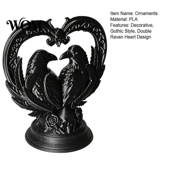 Dark Style Home Decor 3D Printed Double Raven Ornaments, Skull And Love Figurine, Retro Gothic Decoration Decorations for Desk Bookshelf Halloween
