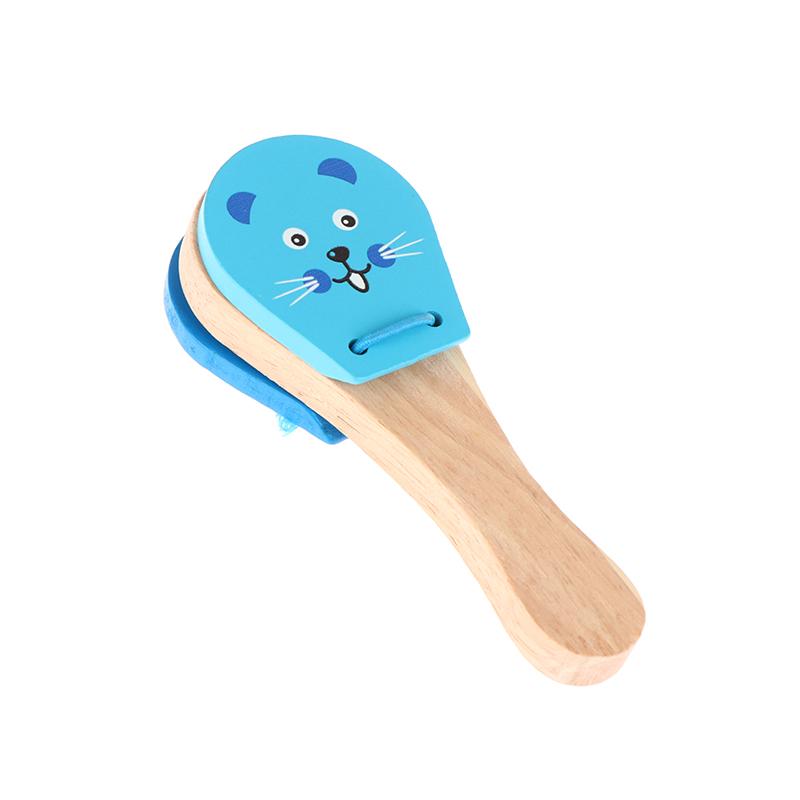 

{MX} Cartoon Wooden Animal Rattle Castanets Five-stud Rattle Bell For Kids Educational Toys Baby Orff Rhythm Instruments Gift