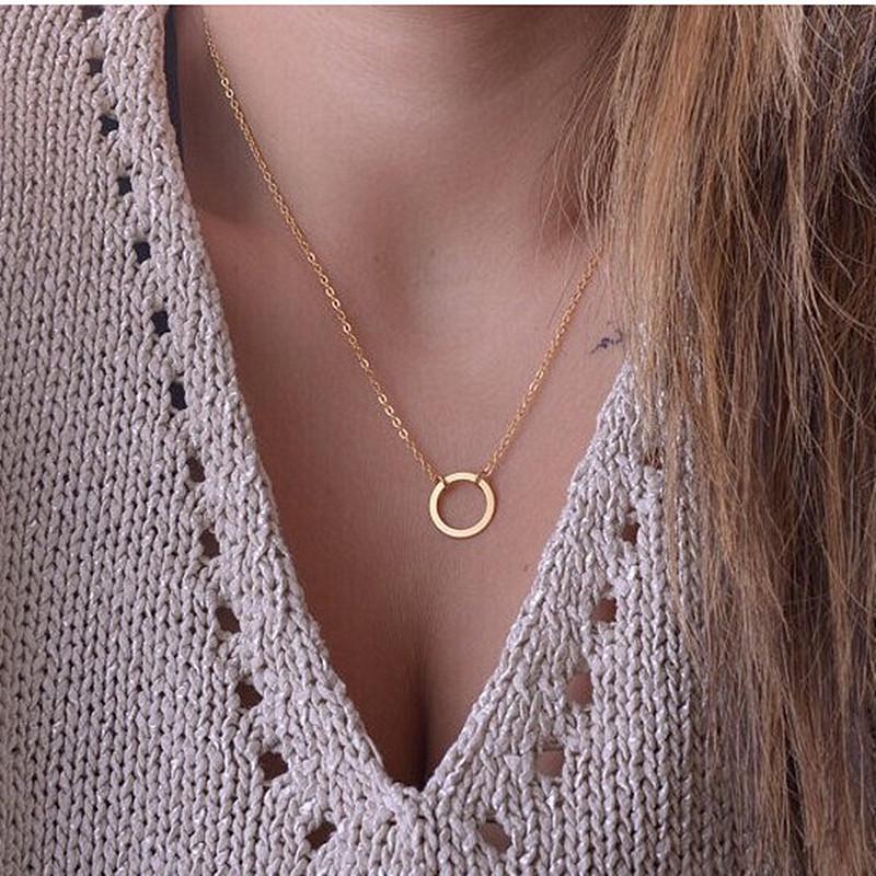 

2024 Tredy New Minimalist Circle Pendants Necklaces for Women Eternity Collares Gold Color Chain Simple Design Neck Zircon