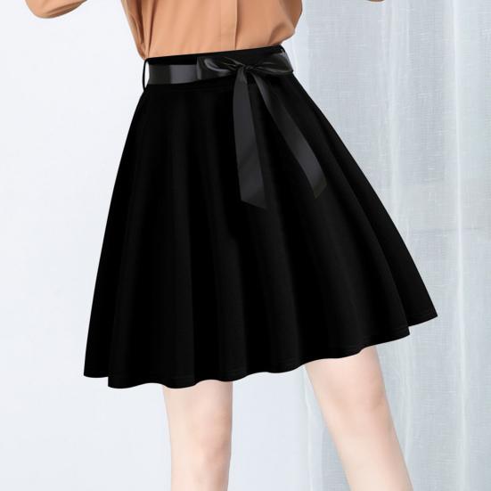 Women Skirt High Waist Lace-up Waist Skater Skirt Patchwork Color Stage Performance
