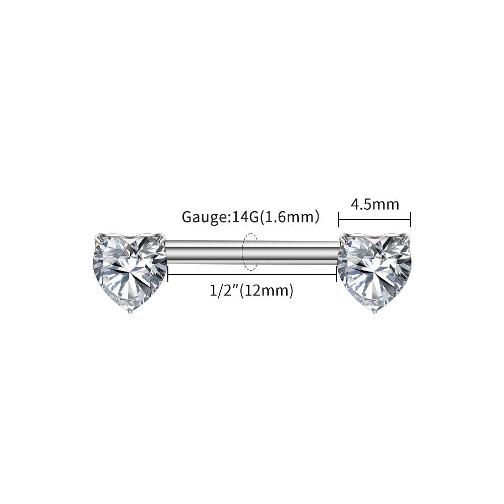 

1Pc Right Grand ASTM F136 Titanium 14G Heart CZ Nipple Ring Threadless Push Pin Straight Nipple Barbell Piercing Body Jewelry