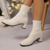 Classic Simple Solid Stretch Sock Boots Women Autumn Elegant Square Toe High Heel Booties Slip On Elastic Knitted Ankle Boots