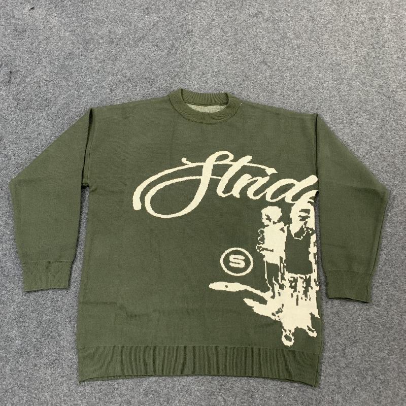 

Европейская и американская осенне-зимняя уличная мода, персонализированный жаккардовый повседневный вязаный пуловер XL зелёный