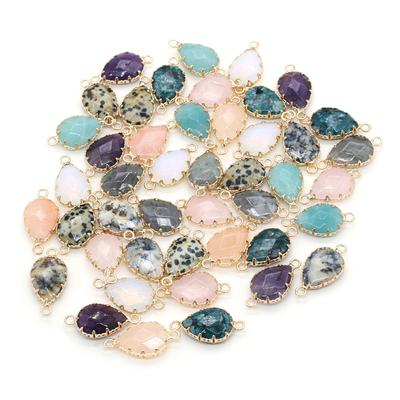 1 petit connecteur en cristal de guérison en pierre naturelle, connecteurs de pendentif à bord doré en forme de larme pour la fabrication de bijoux, accessoires de collier DIY 16 x 26 mm