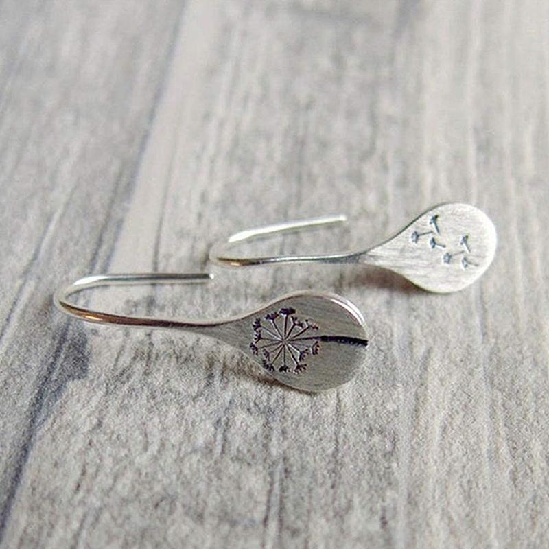 Nature-inspired Dandelions Earrings Simple Geometric Silver Color Hook Drops Dangle Earrings For Woman