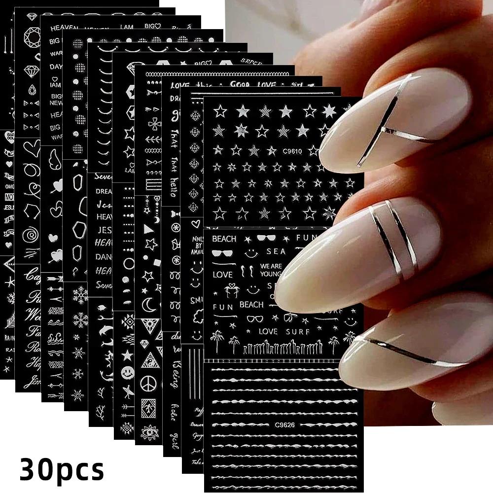 30 Stück Weihnachten Geprägt Glitzer 5D Nagelaufkleber 6*5cm Elch Schneeflocke Bär Schneemann Xmas Aufkleber Winter Maniküre Glitzer Aufkleber