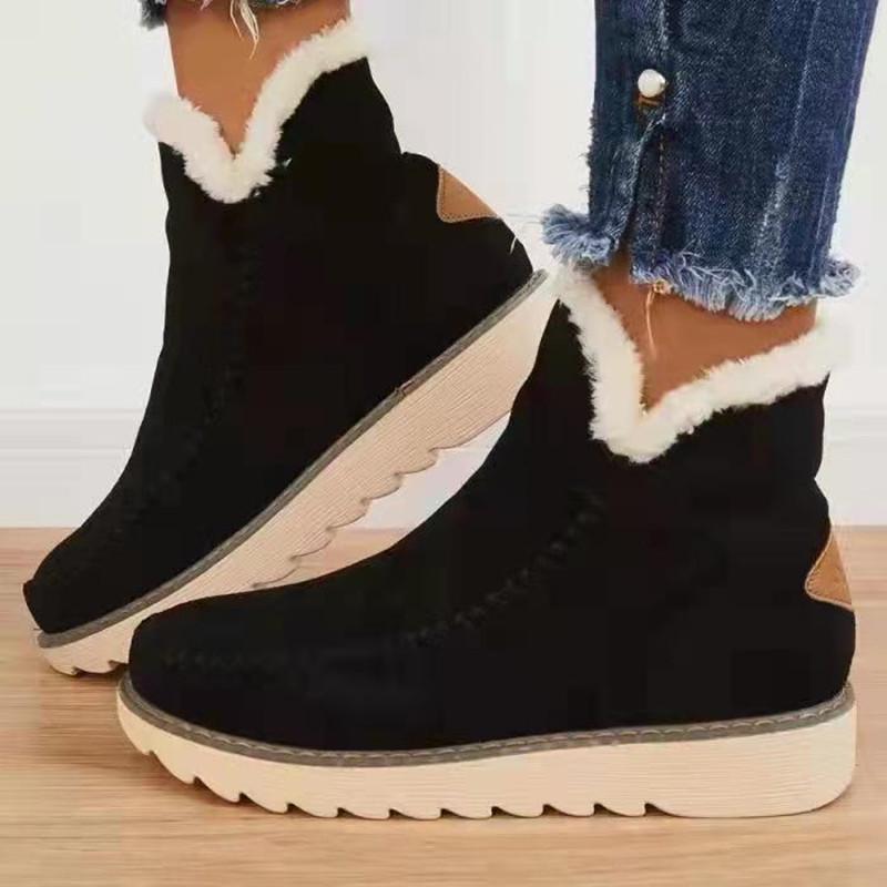 Women's Plus Size Thick-Soled Winter Ankle Boots: Warm, Solid Color, Slip-On Style
