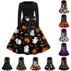 Women's Vintage Halloween Print Round Neck Casual Dress for Everyday Wear