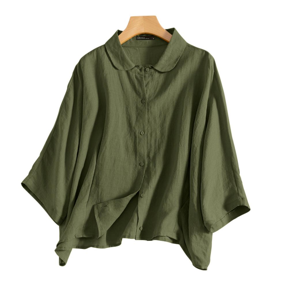 Summer Fashion Lapel Neck Shirt Women Elegant 3/4 Sleeve Blouse Work Buttons Down Tops Tunic Female Casual Loose Blusas