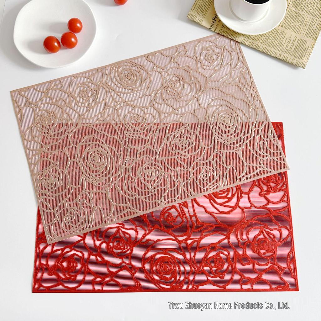 Hot Stamping Hollow-Out Rose Flower Dining Table Bowl Mat