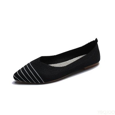 2026 New Fashionable Casual Soft Soled Breathable Women's Shoes Solid Color Shallow Mouth Pointed Knitted Women's Flat Shoes