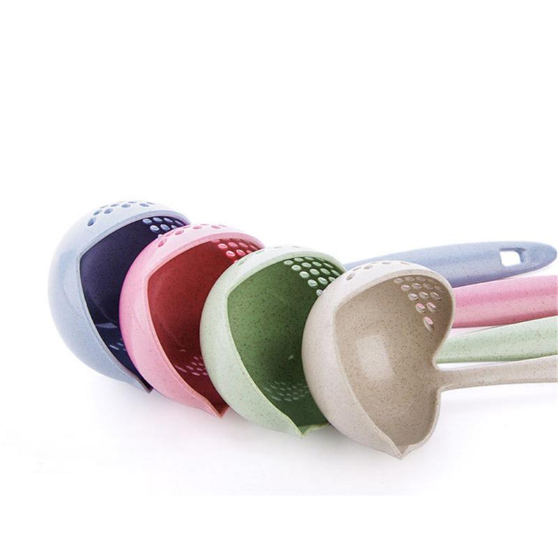 Soup  Spoon Wheat Straw Two-in-one Colorful Long Handles Kitchen Spoon
