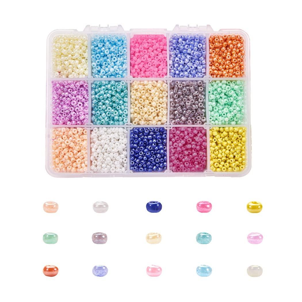 

HappyHome Beads Accessories, 3mm Round Glass Beads, 15 Colors, 7500 Pieces, DIY Threading Beads, Handmade Accessories