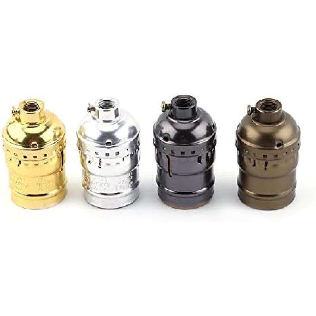 (Pack of 3) Retro Vintage E27 Edison Pendant Bulb Stand Lamp Holder Socket Lighting Screw 16 Types(Silver(no Switch No Wire))