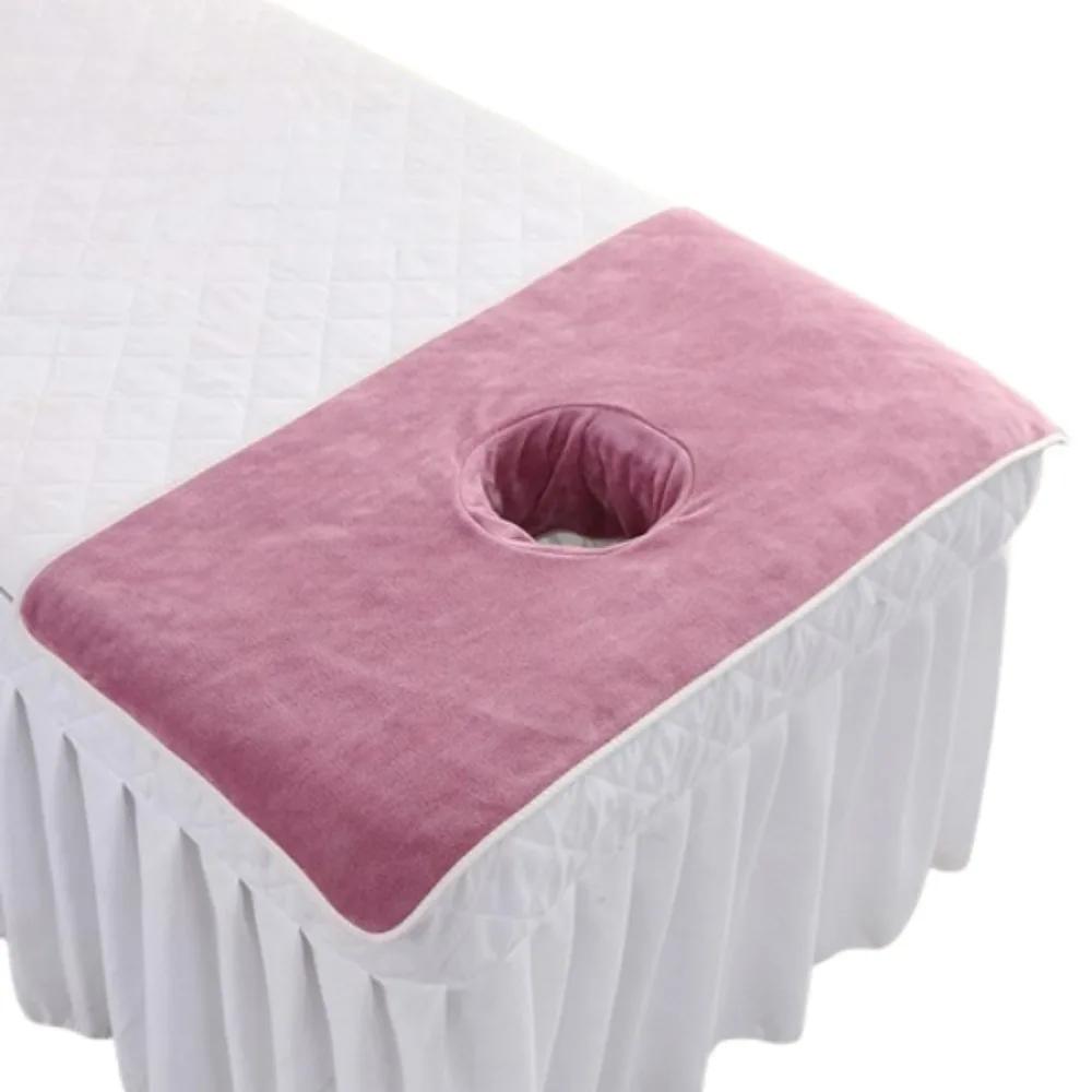 Serviette Visage Massage Épaisse Respirante Douce Serviette Salon de Beauté avec Trou Couleur Unie Coussinets Repose-Tête pour Salons de Beauté
