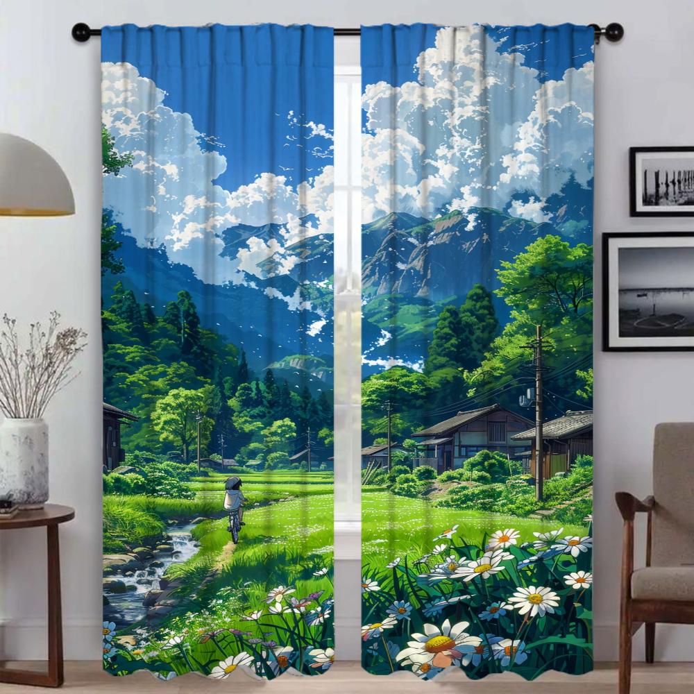 Summer Road Curtain Room Panel Partition Curtains Tulle Bedroom Shades Halloween Decoration Home Elegant Blackout Polyester Sleeping Area Window