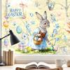 Påskfönsterdekal Söt Kanin Vildblommor Ägg Fjäril Klistermärke Återanvändbar Dubbelsidig Statisk Fönsterklistermärken för Glasdörrar Väggar Barnrum Vår