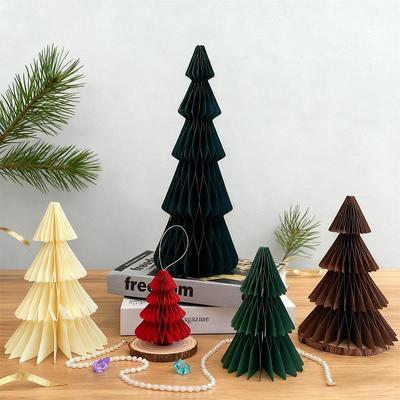 Large Christmas Tree Ornament 3D Honeycomb Ball Folding Paper Xmas Tree Navidad Decoraciones Desktop Hanging Xmas Decor