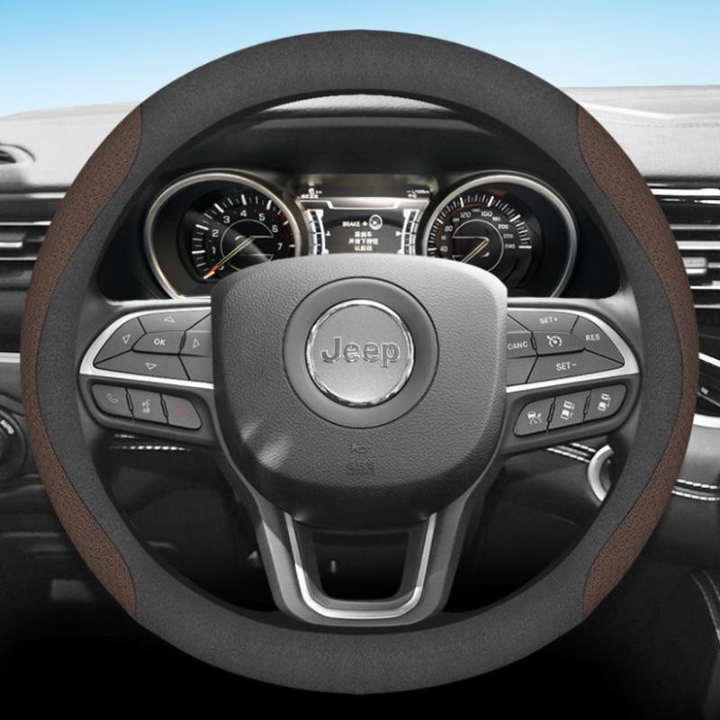 Leather Car Steering Wheel Cover for Jeep Grand Cherokee Wrangler Compass Avenger Renegade 2012 - 2023 2024 2025 Accessories