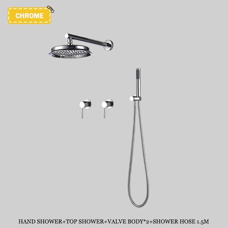 Luksusowy zestaw prysznicowy ścienny w kolorze szczotkowanego złota, ukryty system prysznicowy, mosiężna bateria mieszająca wodę ciepłą i zimną, deszczownica łazienkowa