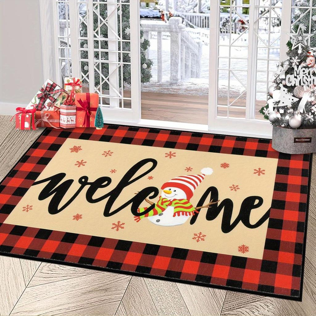 Christmas Doormat Indoor and Outdoor Water Grid Farm Style Welcome Doormat Entrance Mat Front Door Christmas Decoration Carpets