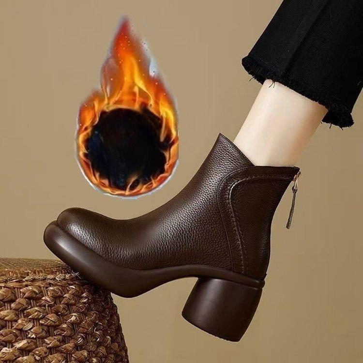 Soft-soled High-heeled Short Boots, Autumn-winter Boots, Retro Single Shoes, Padded Women's Shoes