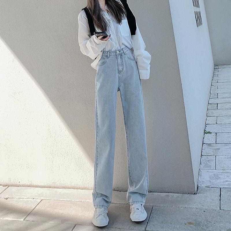 Women's High-Waisted Wide-Leg Jeans - Autumn New Style, Casual Loose Fit, Floor-Length Pants