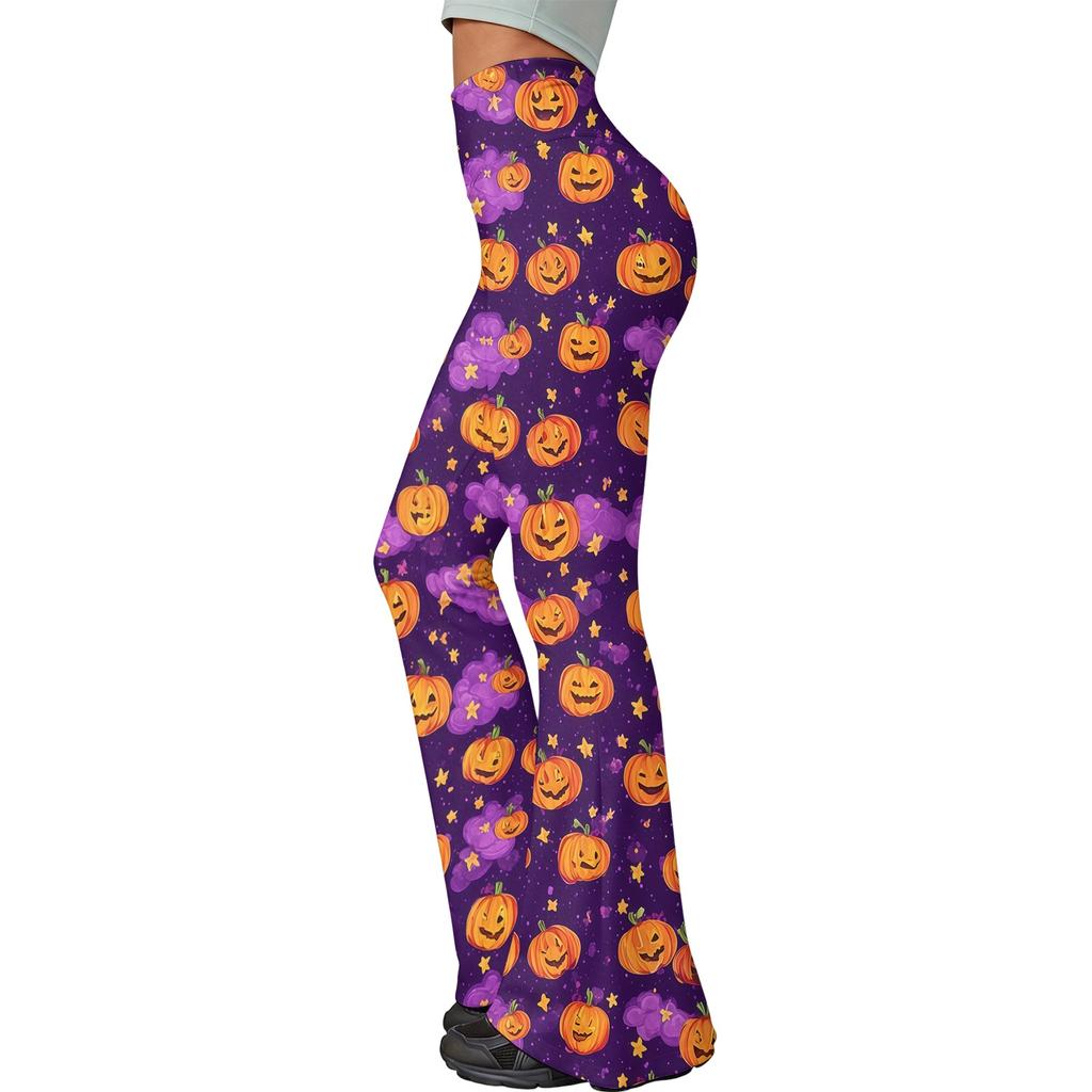 Women Casual Halloween Printed Flared Yoga Pants High Waist Stretchy Bootcut Leggings Comfortable Fit for Daily Wear