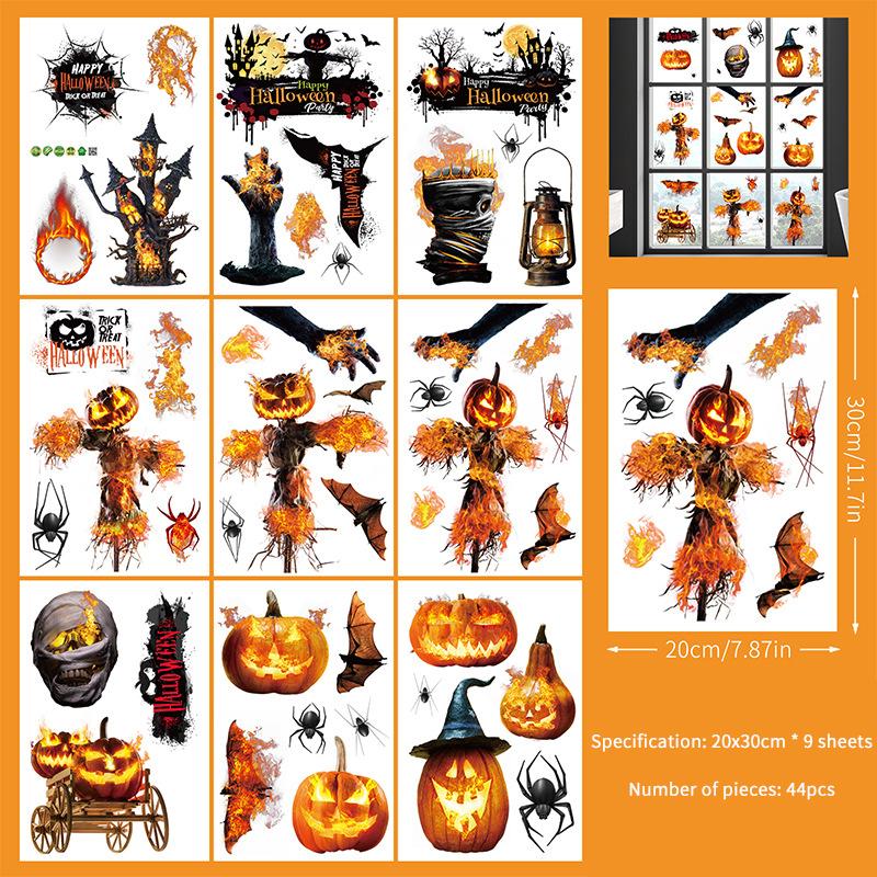6/8/9 Sheets Halloween Window Clings Cute Ghost Pumpkin Bat Removable Self Adhesive For Home Party Glass Decor