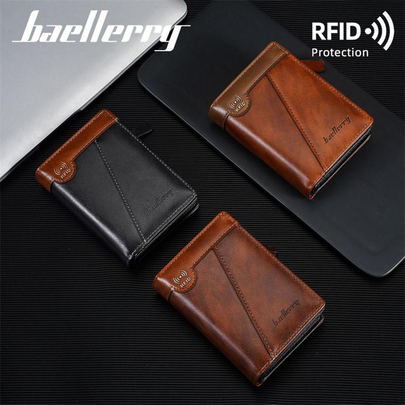 Baellerry Vintage Design RFID Protection Short Wallets for Men Man Zipper Coin Purses Business Credit ID Card Holder