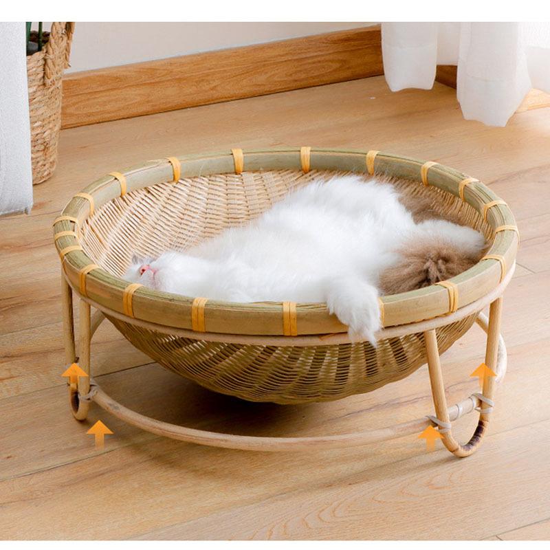 Bamboo Pet Bed Summer Cool Cat House Double Layer Rattan Villa for Small Dogs and Cats