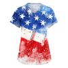 Women's Short Sleeve Independence Day Printed V-Neck Pocket Workwear Top