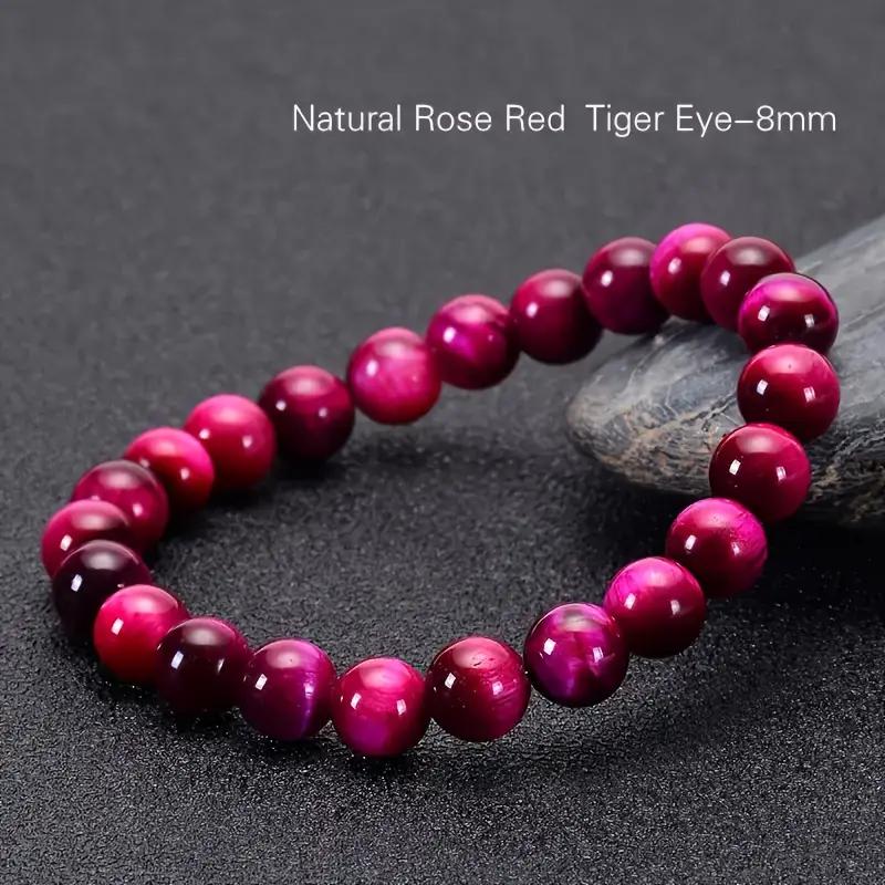 Blue Quartz Tiger Eye Beaded Bracelet - Bohemian Style, Natural Stone Wealth Attraction Handband with Pink Eyes Design, Good Luck Fashionable Bracelet