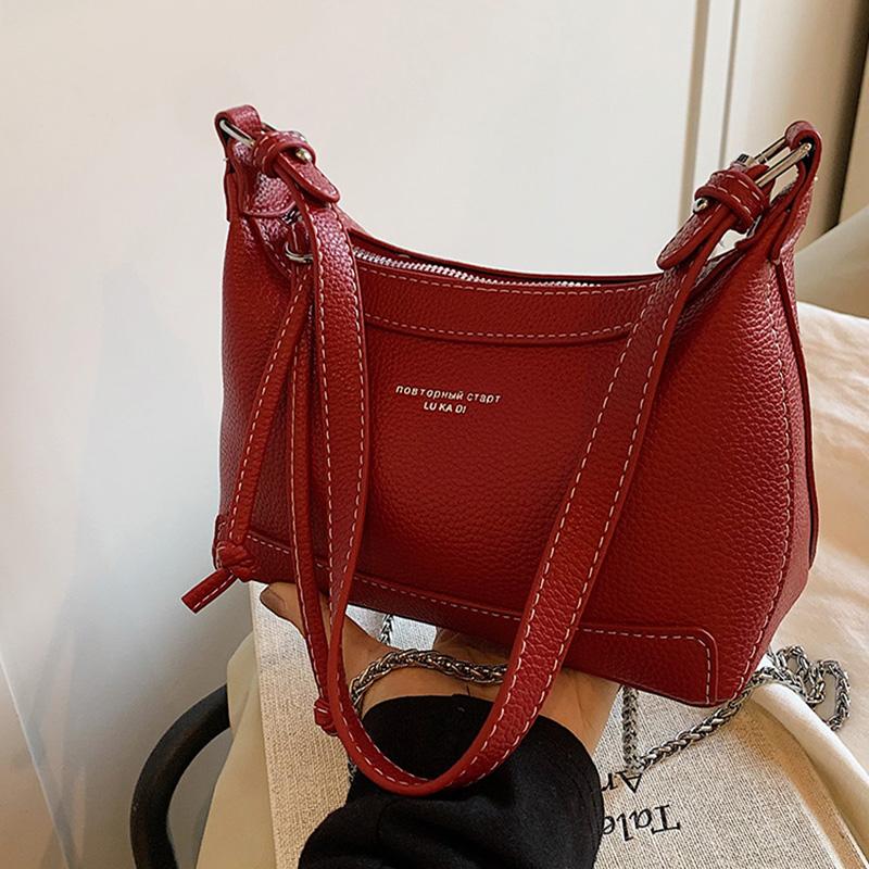 Texture Red Shoulder Bags For Women  New Trendy Versatile Crossbody Bag Autumn PU Leather Letter Casual Female Purses