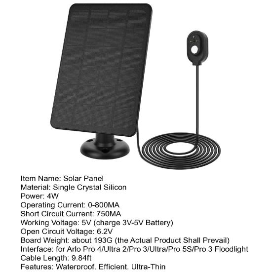 5V 4W Solar Panel Charger for Arlo Pro 4/Ultra 2/Pro