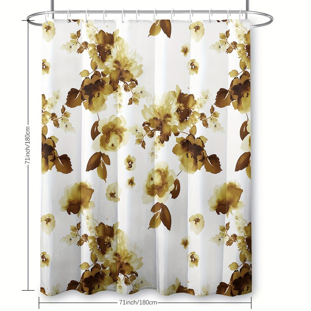 1 Piece Waterproof Floral Shower Curtain Set With Hooks - Machine Washable Polyester Fabric For Bathroom Decoration