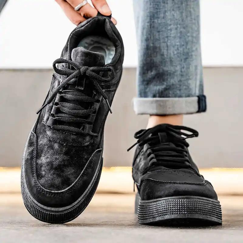Fashion Round Tip Zimni High Black Boots Sneakers Men Genuine High Top Canvas Shoes Men Sport Play Sapatilla Tenys Baskette Nice