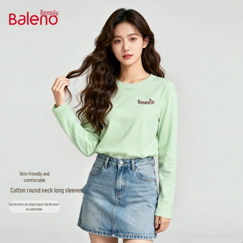 Baleno Women's 2026 New Loose Fit Pure Cotton Long Sleeve T-Shirt