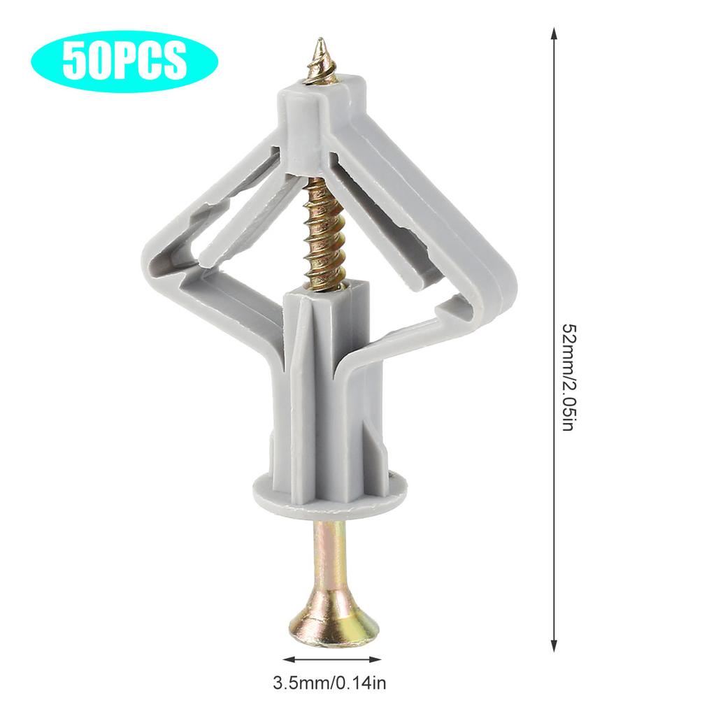 50pcs Expansion Tube Plasterboard Anchor Kit Plastic Hollow Wall Screw Fixings Anti Rotate Drywall Stable Butterfly Type