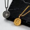 Vinage Sun Radiance Necklace for Men Boys,Gold Plated Stainless Steel Round Pendant Necklace,Hip-hop New Jewelry Gift