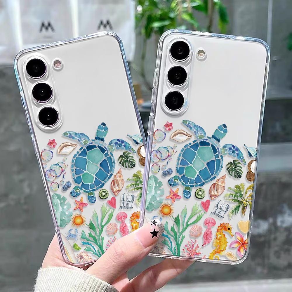 Hot-selling high-transparency watercolor marine turtle UV painting printing Samsung S25 mobile phone case anti-fingerprint case
