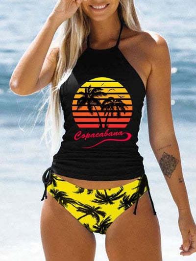 D-print split suit, bikini beach two-piece set S