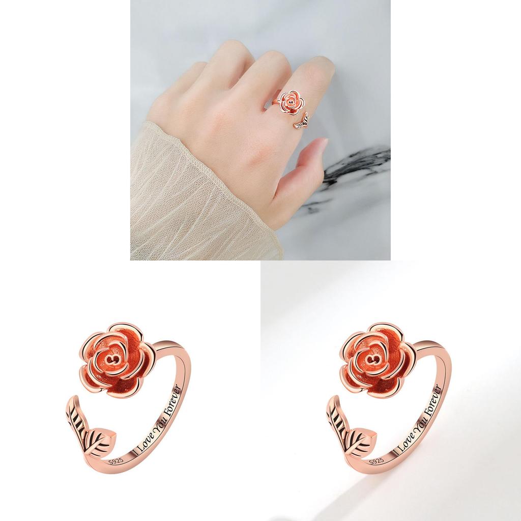 D Rose Flower Adjustable Ring For Women With Electroplated Copper Jewelry